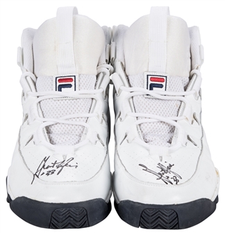 1996 Grant Hill Game Used & Dual Signed FILA Sneakers (Piston Employee LOA, MEARS & JSA)